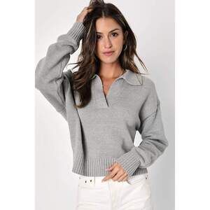 Lulus Cozy Forecast Heather Grey Collared Pullover Sweater - Size M